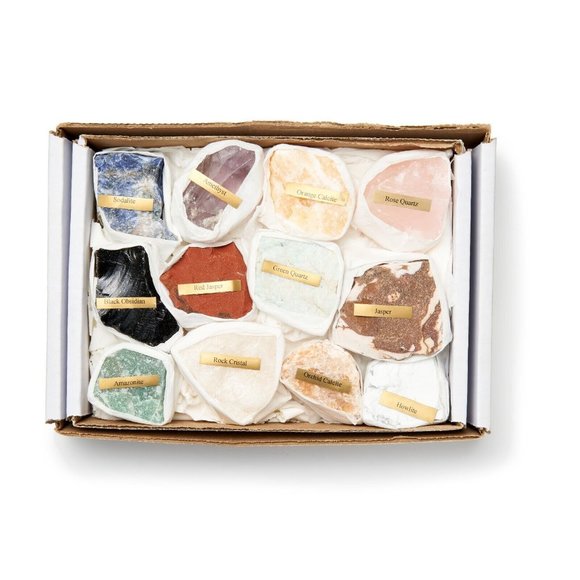 Rough Stone Gemstone Collection Box w/ Rock Names Kids Gift Beginner Crystal Set - Picture 6 of 6